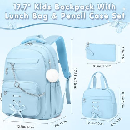 GeeWin Backpacks for Girls, Girls Backpack with Lunch Box & Pencil Case Set - color: Blue