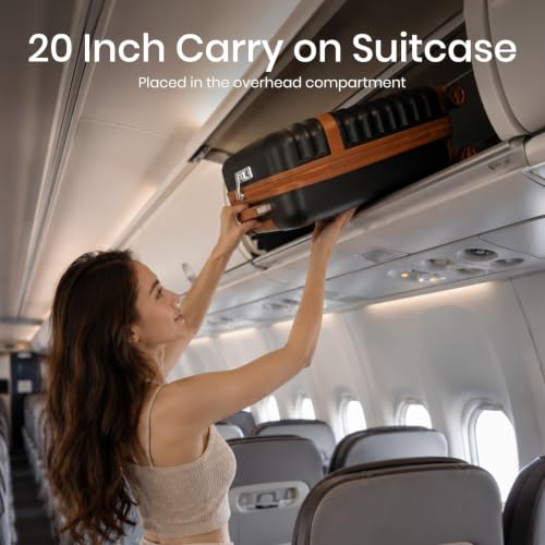 Kono Carry On Luggage 22x14x9 Expandable 20Inch Hardshell TSA Lock Black - color: Black/Brown, size: Carry-on 20-inch