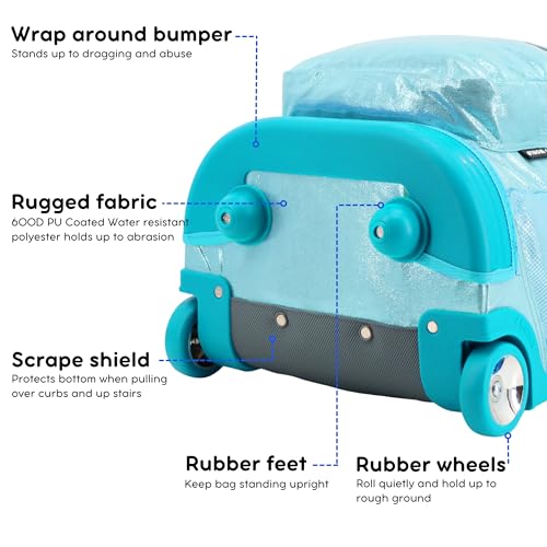 J World Sunrise Kids Rolling Backpack with Wheels for Girls Boys, Roller Bookbag for School, 18 x 13 x 9 Inches, Metallic Teal - color: Metallic Teal
