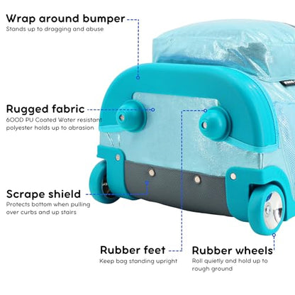 J World Sunrise Kids Rolling Backpack with Wheels for Girls Boys, Roller Bookbag for School, 18 x 13 x 9 Inches, Metallic Teal - color: Metallic Teal