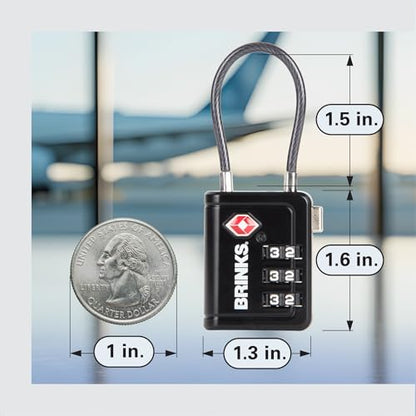 Brinks TSA Accepted Luggage Lock with 1.5" Long Cable Shackle, Black, 4Pack - color: Black, size: 1.5" Shackle