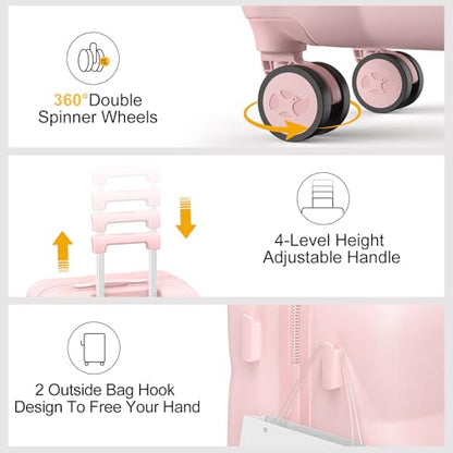 MGB Carry On Luggage 22x14x9 Airline Approved, Lightweight PC Hardside Suitcase with 360° Spinner Wheels & TSA Lock, Scratch Resistant for Travel & Business - Pink - color: Light Pink, size: 20 Inch