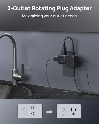 TROND Sideways Outlet Adapter, Multi Plug Wall Outlet with 360 Rotate Plug - color: Black, size: 3 Prong-1 Pack