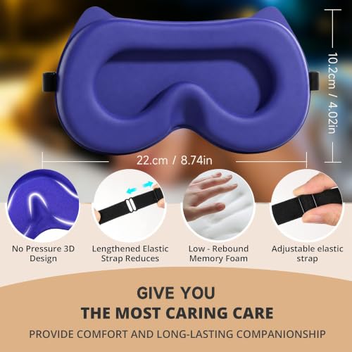 3D Blackout Sleep Mask, Memory Foam Eye Cover for Travel | Zero pressure 3D contoured design with adjustable strap. Perfect for side sleepers, travel, and lash extensions. - color: Blue