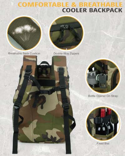 25L Insulated Cooler Backpack Water-Resistant Molle Cooler Bag for Camping - color: Camo Green