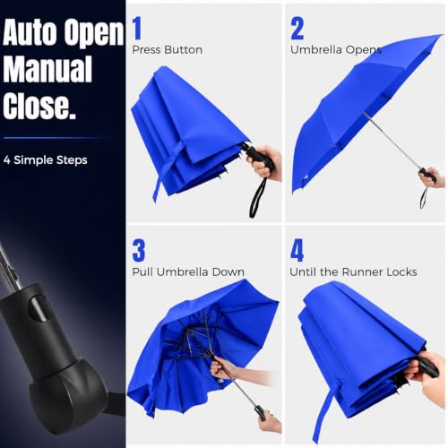 Collapsible Windproof Umbrella Travel - 42inch Auto Open & Manual Close - color: 04.Blue