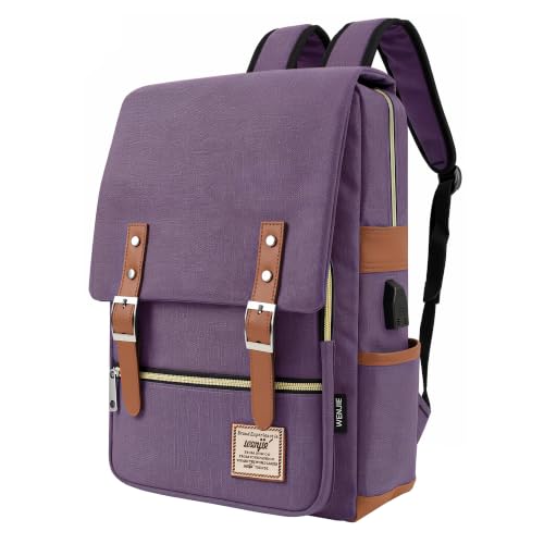 Casual Vintage Laptop Backpack with USB Charging Port Fashion Rucksack - color: Purple