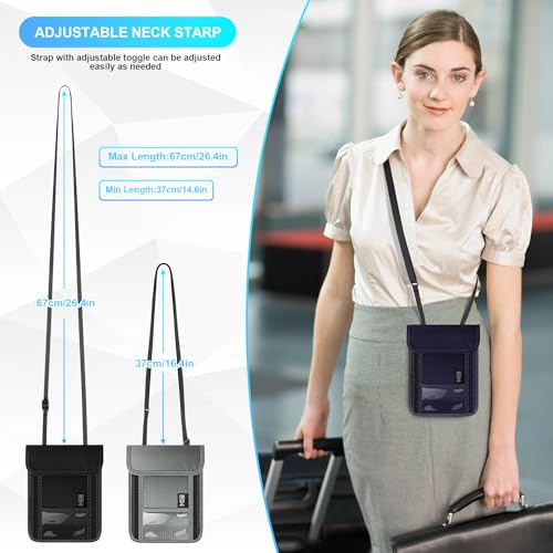 Neck Wallet with RFID Blocking, Waterproof Travel Passport Holder with Adjustable Strap, Passport Wallets Pouch Travel Essentials for Women Men (Purple) - color: Purple