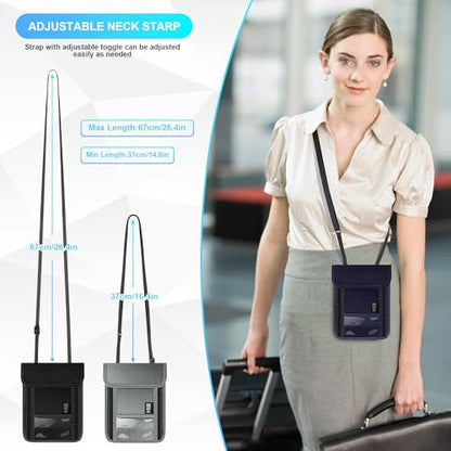 Neck Wallet with RFID Blocking, Waterproof Travel Passport Holder with Adjustable Strap, Passport Wallets Pouch Travel Essentials for Women Men (Purple) - color: Purple
