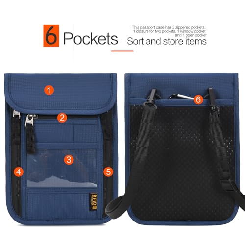 Neck Wallet Lightweight RFID Blocking Waterproof Travel Pouch Passport Wallets for Women Men - color: B-Navy blue