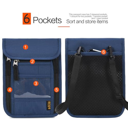 Neck Wallet Lightweight RFID Blocking Waterproof Travel Pouch Passport Wallets for Women Men - color: B-Navy blue