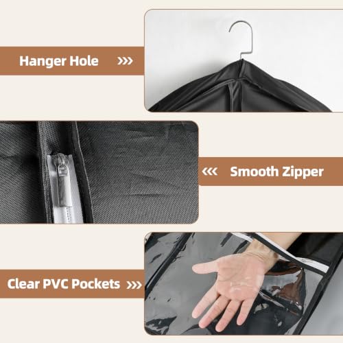 2 PCS 50" Black Garment Bags for Travel, 3.15"D - size: Black-XL-2Pcs
