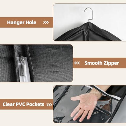 2 PCS 50" Black Garment Bags for Travel, 3.15"D - size: Black-XL-2Pcs
