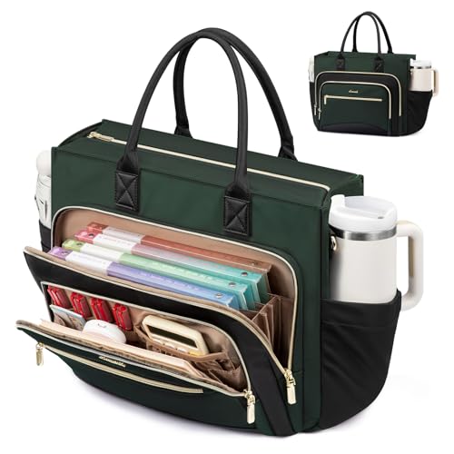 LOVEVOOK Work Tote Bags for Women,Laptop Teacher Bag With File Organizer - color: Dark Green-black, size: 15.6 inch