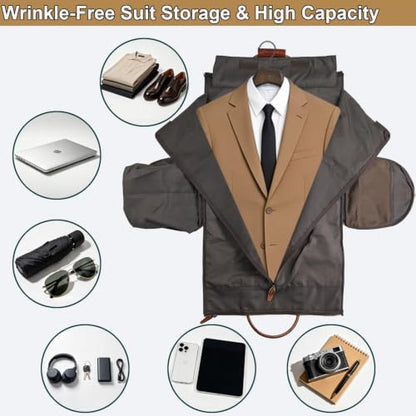 Genuine Leather Convertible Garment Duffle Bag for Men, 2 in 1 Suit Travel Bag with Shoe Compartment, Business Trip Weekender Overnight Bag, Brown - color: 01 Wiped Coffee Brown