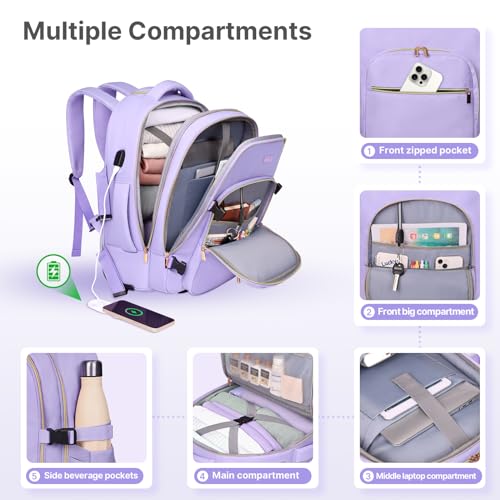 DEVPNR Rolling Backpack for Women, Travel Backpack with Wheels, TaroPurple - color: Taro Purple