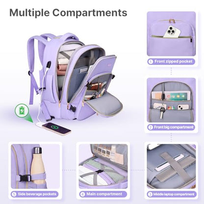 DEVPNR Rolling Backpack for Women, Travel Backpack with Wheels, TaroPurple - color: Taro Purple