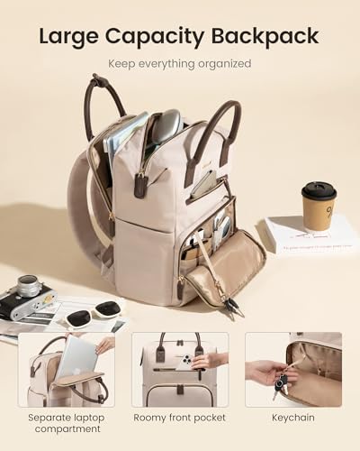 LOVEVOOK 여성용 노트북 백팩, XL 컵 포켓, 직장 여행 대학 - color: 카키 체스트넛, size: 16.2 Inch