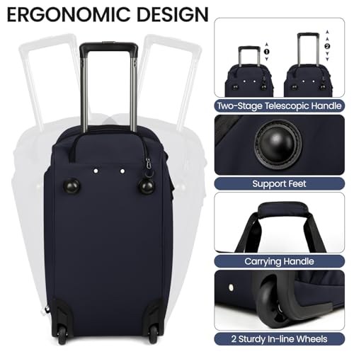 2-in-1 Rolling Garment Bag w/Wheel,Lightweight/Waterproof - color: Navy