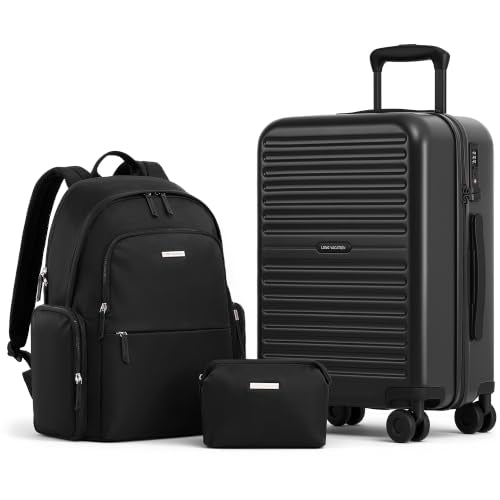 LONG VACATION Luggage Sets, 3 Piece, 20 Inch Carry On Hardshell Suitcase - color: Black, size: 3 Piece Set (20in/BP/TB)