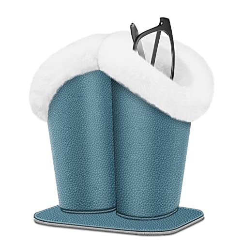 FINTIE Plush Lined Double Eyeglasses Holder with Magnetic Base for Desk - color: Ocean Blue