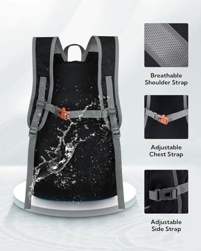 WATERFLY Large Lightweight Packable Hiking Backpack Foldable Travel Daypack - color: A-black, size: 35L