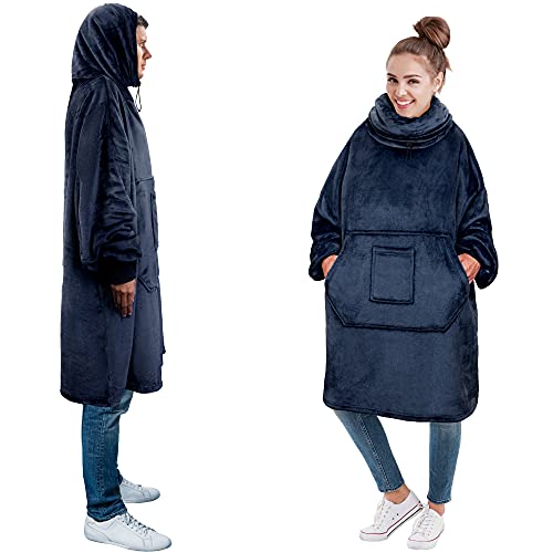 PAVILIA Wearable Blanket Hoodie Women Men, Oversized Hooded Sweatshirt - color: Navy, size: Fleece
