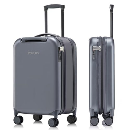 ROPLUS Foldable Checked-Luggage, Durable Hardside Suitcase with Mute Wheels, Waterproof Expandable Harshell Rolling Luggages with Side Pocket, TSA Lock (Grey, 24-Inch) - color: Grey, size: 24-Inch