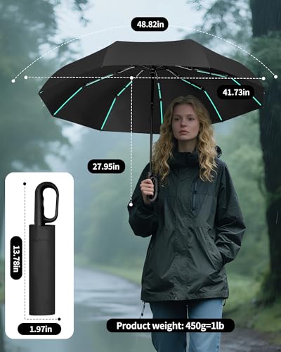 ADOV 10 Alloy Shafts & 20 Reinforced Fiberglass Ribs Heavy-Duty Windproof, Storm-Proof Automatic Open/Close Umbrella with Carabiner Handle for Rain and Strong Wind, Compact Travel Umbrella - color: white