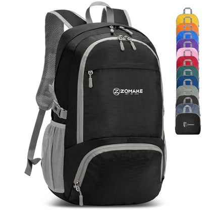 ZOMAKE Lightweight Packable Backpack 30L, Foldable Travel Hiking Daypack - color: A-pure Black
