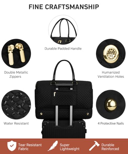 Large Weekender Bags for Women - Duffle Bag for Travel with Trolley Sleeve - color: Black