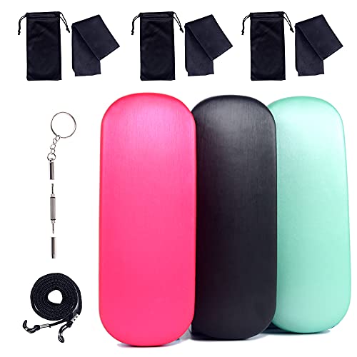 ADBGV 3Pcs Unisex Hard Shell Eyeglasses Cases, Protective Case For Glasses,Sunglasses Case with Cleaning Cloth - color: A_black+rose Red+green