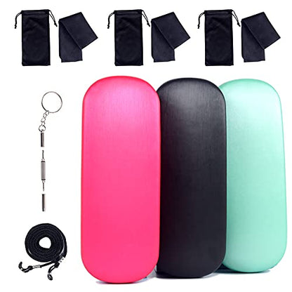 ADBGV 3Pcs Unisex Hard Shell Eyeglasses Cases, Protective Case For Glasses,Sunglasses Case with Cleaning Cloth - color: A_black+rose Red+green