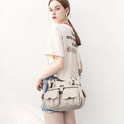 KL928 Women's Shoulder Purse Large Hobo Tote PU Leather Multi-Pocket Bag - color: Small#light Grey