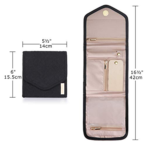 BAGSMART Travel Jewelry Organizer Case Foldable Jewelry Roll, Mini, Black - color: Black, size: Small