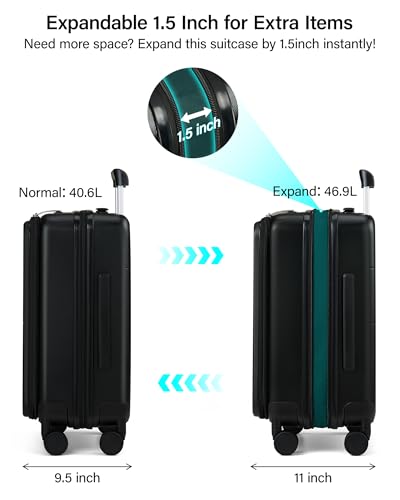 MILADA 20-Inch Expandable Carry On Luggage, Hard Shell Top-Opening Luggage with Wheels, TSA-Approved Small Travel Bag for Men and Women Carry-On Suitcase, Black - color: Black, size: 20" Carry on