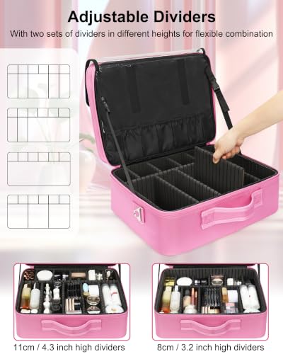 Relavel Extra Large Makeup Case, Makeup Artist Bag with Dividers, Rose Pink - color: Black Rose Pink, size: Extra Large
