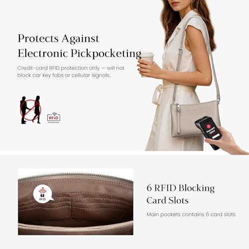 befen Genuine Leather Crossbody Bags for Women, Small RFID Leather Purses - color: Beige Grey