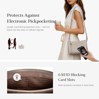 befen Genuine Leather Crossbody Bags for Women, Small RFID Leather Purses - color: Beige Grey