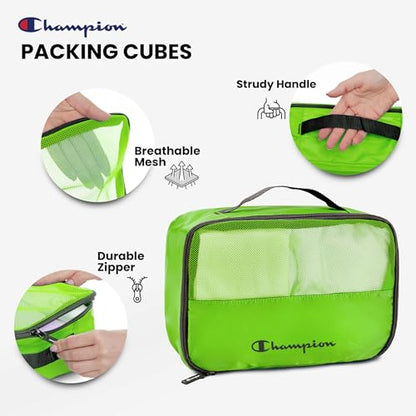 Champion Packing Cubes for Travel - 6 Piece Organizer Set, Carry-On Ready - color: Green