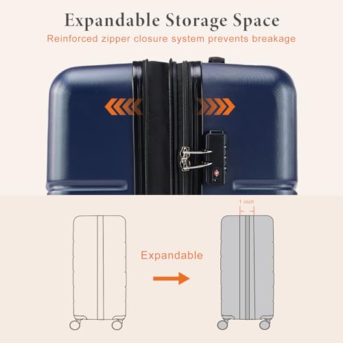 Sweetcrispy 3 Piece Luggage Set, Expandable Suitcase with Spinner Wheels | ABS Hard Shell, Lightweight, Travel Suitcases, TSA Lock, Rolling, Business Trips and Vacations, 20/24/28 Inch, Blue - color: Blue, size: 3-PCS Set (20/24/28 Inch)