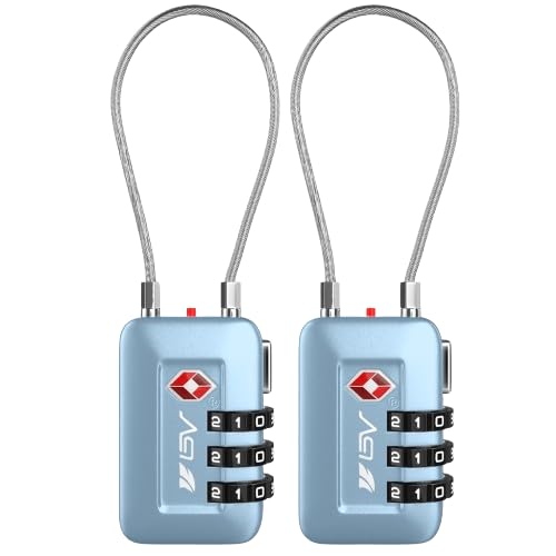 BV Luggage Locks TSA Accepted, Travel Sentry Approved 3-Digit Combination Suitcase Locks with Open Alert & Flexible Cable for Travel, Backpacks, Lockers, Cases, Arctic Blue, 2 Pack - color: Arctic Blue 2-Pack