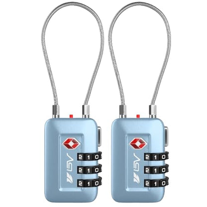 BV Luggage Locks TSA Accepted, Travel Sentry Approved 3-Digit Combination Suitcase Locks with Open Alert & Flexible Cable for Travel, Backpacks, Lockers, Cases, Arctic Blue, 2 Pack - color: Arctic Blue 2-Pack