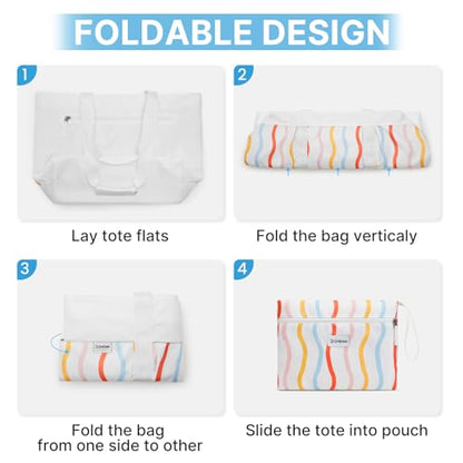 G4Free Beach Bag, Waterproof Beach Tote Pool Bags for Women - color: Rainbow Wavy, size: 35L