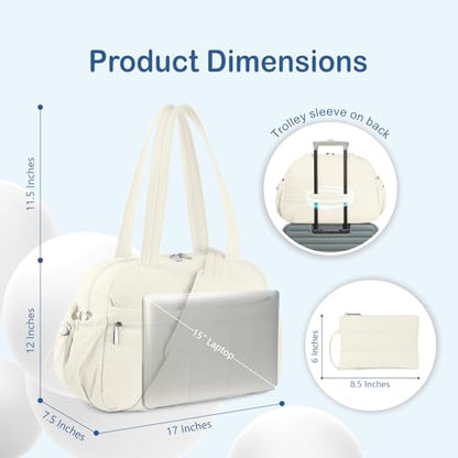 TOPDesign Travel Duffel Bag, Puffy Carry On Overnight, Gym Bag w/Wet Pocket - color: Ivory White