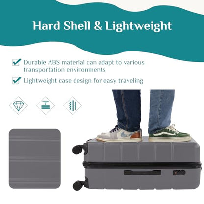 OLIXIS 3-Piece Luggage Set, Carry On Suitcases with Spinner Wheels, Expandable Travel Luggage with TSA Approved Lock & ABS Hard Shell, Deep Grey, 20/24/28 Inch - color: Deep Grey, size: 20/24/28IN