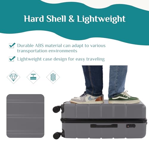 OLIXIS 24 Inch Luggage, Hardside Suitcase with Spinner Wheels, Lightweight ABS Hard Shell Checked Luggage, TSA Approved Lock, Expandable Medium Suitcase for Travel & Business–Deep Grey - color: Deep Grey, size: 24 IN