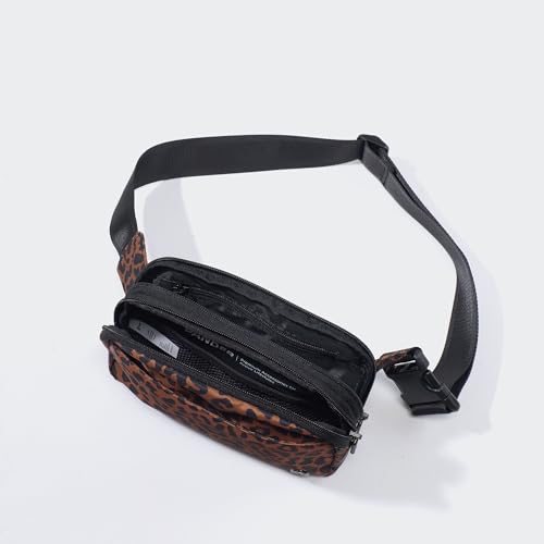 Pander Nylon Fanny Pack Belt Bag for Women with 5 Zipper Pockets - color: Midnight Leopard