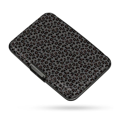 Credit Card Holder, Black Leopard, Aluminum Wallet for Women Men - color: Black Leopard