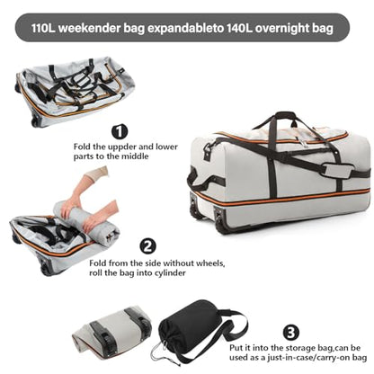 Vomgomfom Wheeled Collapsible Duffel Bag 110L-140L Expandable,Gray - color: Gray